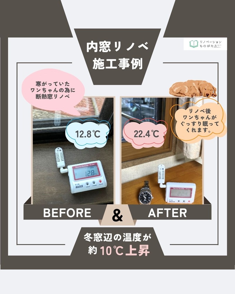 内窓を設置したことで暖かくなった窓の写真。