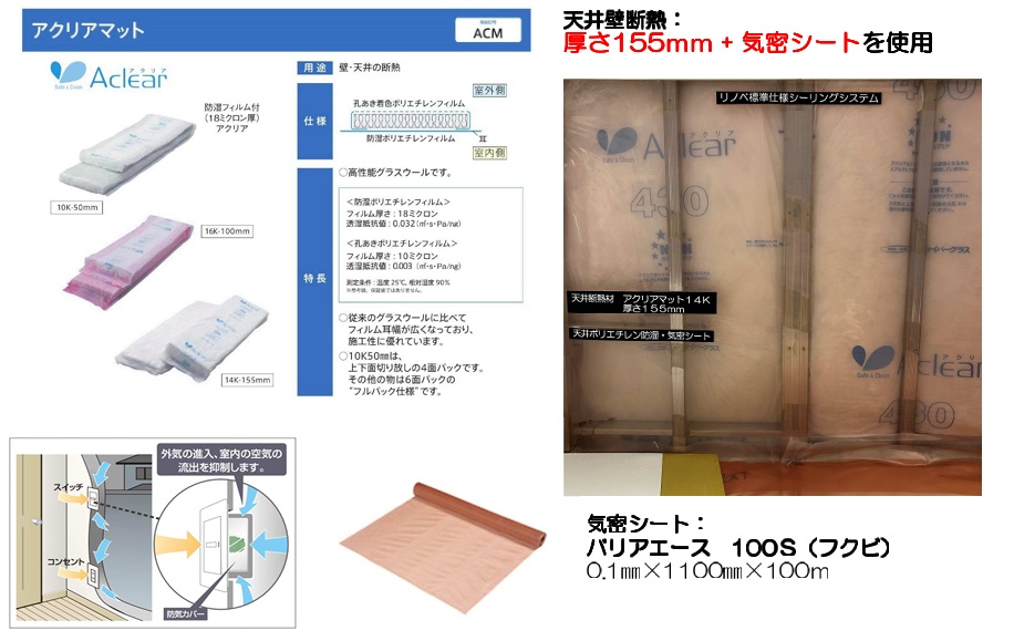 天井にアクリアマット厚さ155mmとバリアエース気密シートを施工した断熱工事