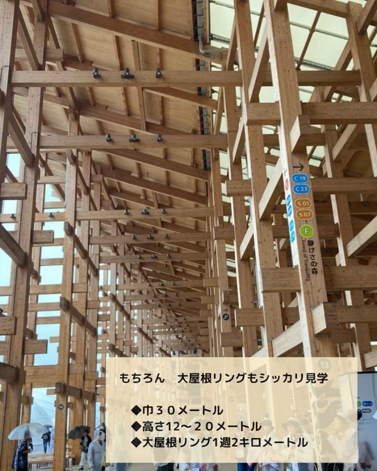 高さ12〜20mの大屋根リングの内部見学風景