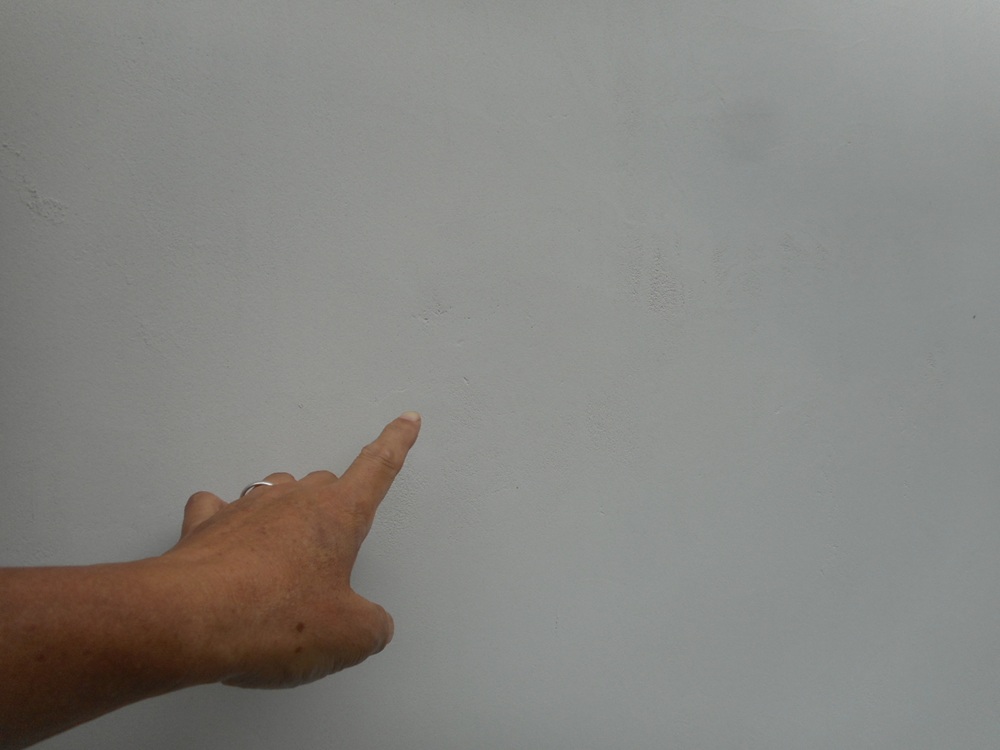 塗り壁外壁のクラック確認 点検中の様子