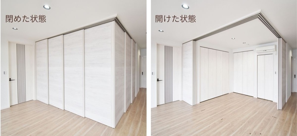 上吊り引戸を使って暮らしに合わせて空間をスムーズに切り替えるリノベーション実例